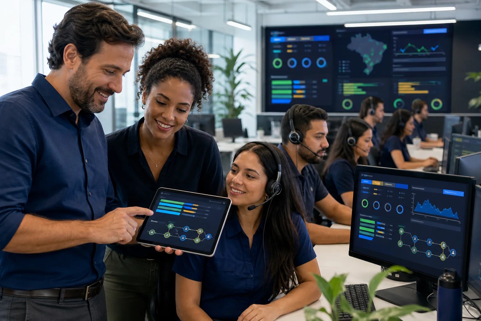 Equipe acompanhando telefonia e atendimento pela Gestão MKTIP